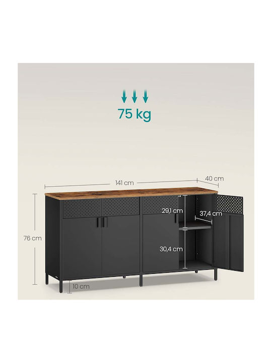 Sideboard from Metal Black - Brown 141x40x76cm