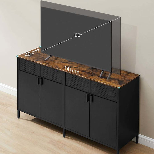 Metall Sideboard Schwarz - Braun 141x40x76cm