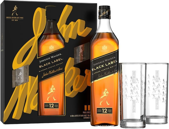 Johnnie Walker Cutie cadou Black Label 12 Yo 1buc 700ml cu 2 pahare Highball