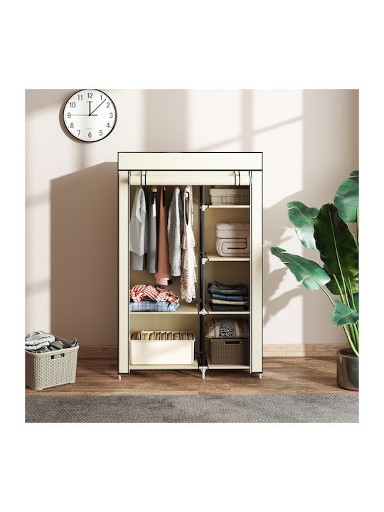 HomCom Fabric Wardrobe with Zipper and Shelves in Beige Color 103x43x162.5cm