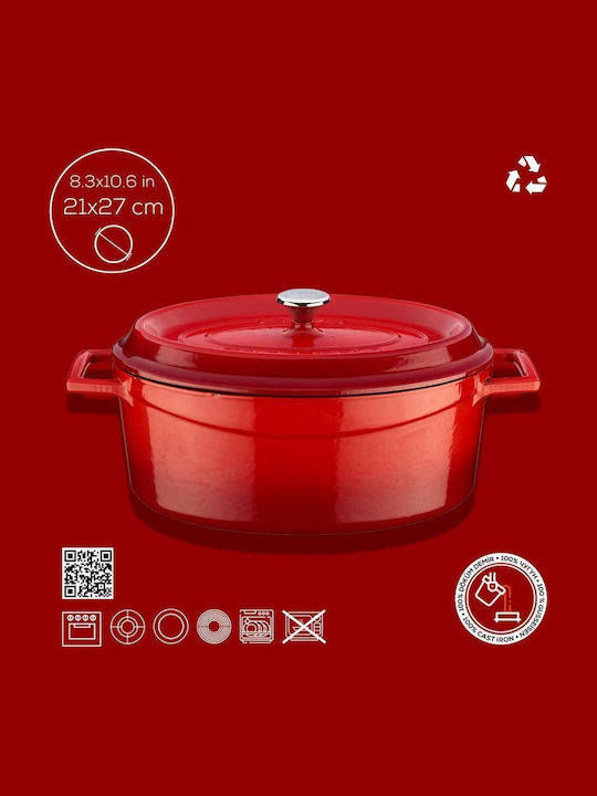 Lava Oval Cast Iron Dutch Oven Red 27x21cm