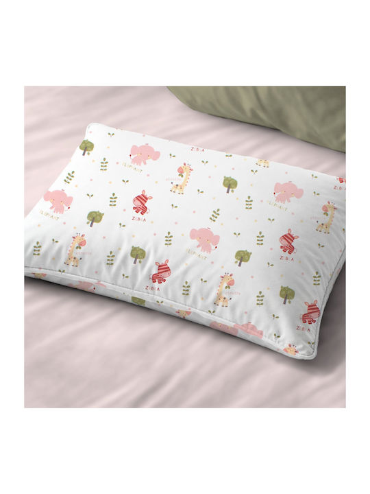 Dimcol Happy Safari 712 Baby Pillowcase Made of 100% Cotton White Pink 45x35cm