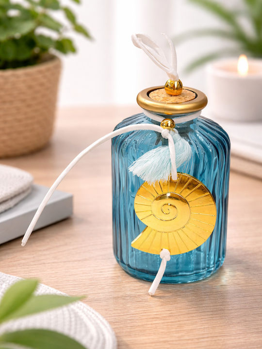 Handgefertigte Glasflasche Blau Gold Muschel 7x10cm Kleine 190ml