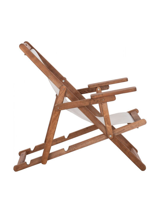 Liegestühle Lemnos Holz mit Armlehne & Ecru Stoff 89x62.5x97cm