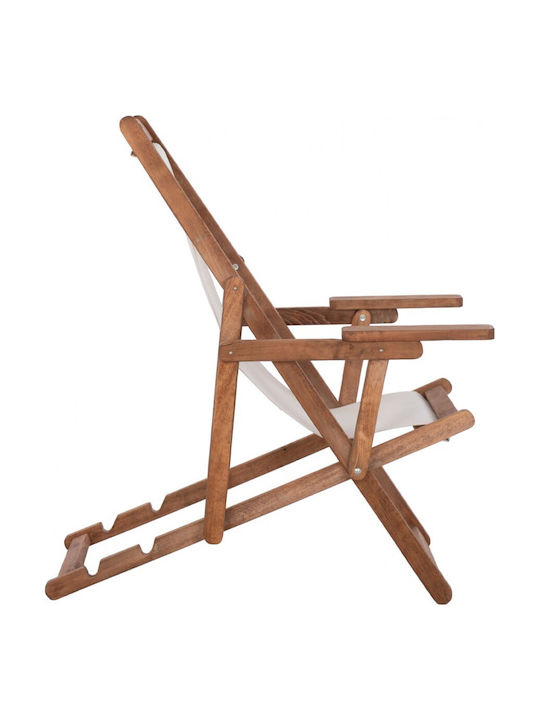 Liegestühle Lemnos Holz mit Armlehne & Ecru Stoff 89x62.5x97cm