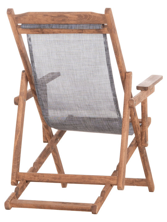 Liegestuhl Lemnos Hölzernes Mit Armlehnen & Grau Stoff 62.5x89x105cm