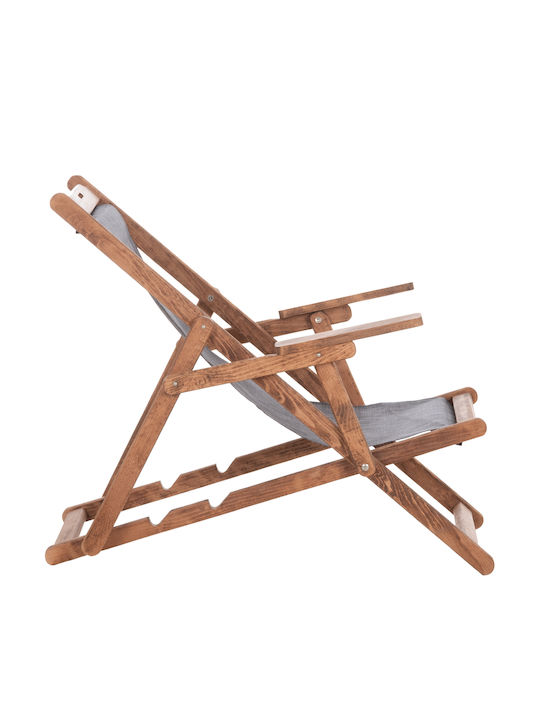 Liegestuhl Lemnos Hölzernes Mit Armlehnen & Grau Stoff 62.5x89x105cm