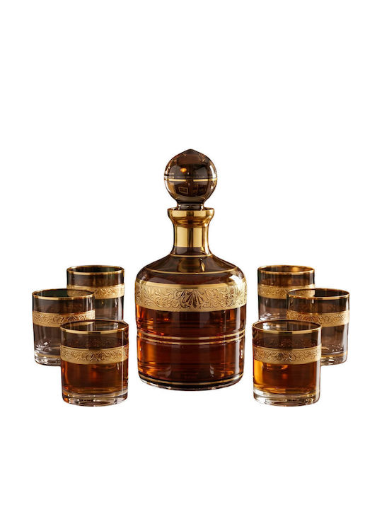 Crystal Whiskey Decanter with Stopper & Glasses Brown 330ml 7pcs