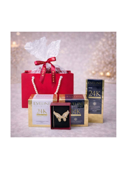 Set Cadou Tenderness Brosa Martisor Fluture Cremă De Zi Anti-îmbătrânire Cu Caviar De Melc 50 Ml Ser Facial Cu Caviar De Melc Eveline Prestige În Husă Elegantă Stil Geantă Roșu Aurie