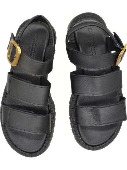 Δερμάτινα Γυναικεία Σανδάλια Flatforms Μαύρα