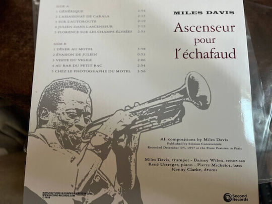 Miles Davis Ascenseur Pour L'échafaud Lift To Scaffold Vinyl