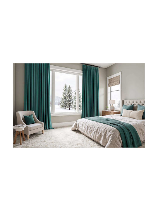 Set Perdele Opace Cu Coafură Verde 140x225cm