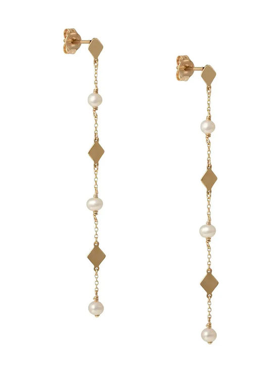 Stud Earrings Made of 14K Gold with Pearls