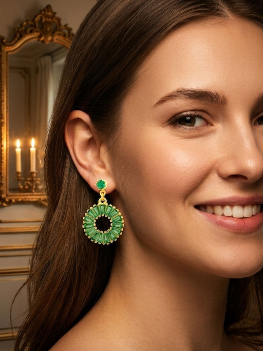 Breeze Single Hoop Earring Silver Gold Plated with Stones Green