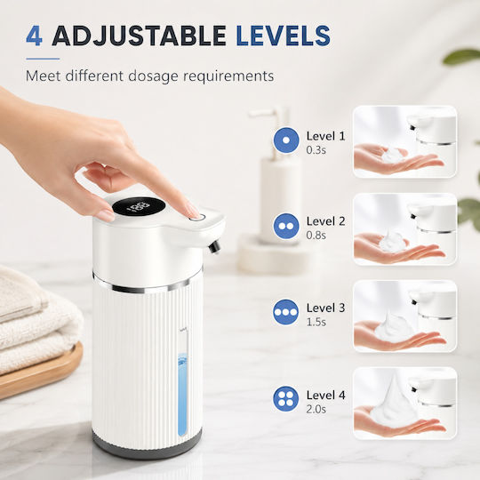 Automatischer Schaumseifenspender 420ml Bewegungssensor 4 Dosierungsstufen LED-Anzeige Ipx5 Usb-c Wandmontage Weiß