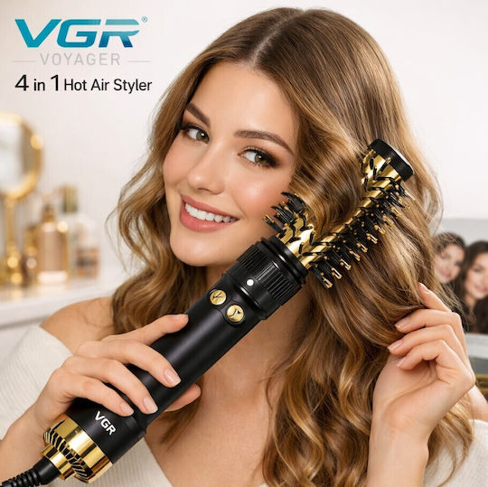 VGR Hot Κεραμική Ηλεκτρική Βούρτσα με Αέρα & Περιστρεφόμενη Κεφαλή για Ίσιωμα και Μπούκλες 1000W