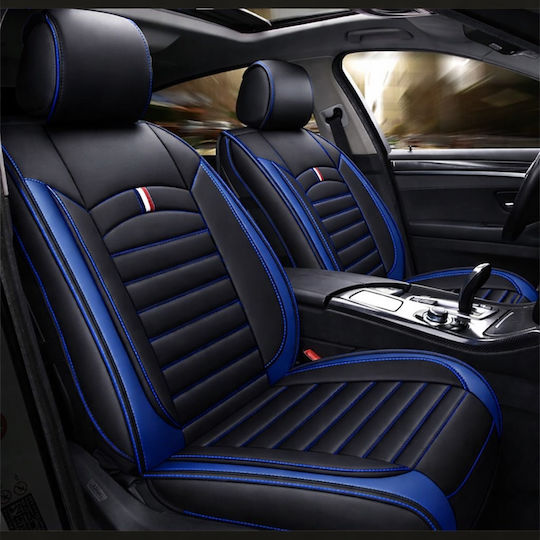 Autositzbezüge Set Universal Eco Leder Vorne Hinten Schwarz Blau