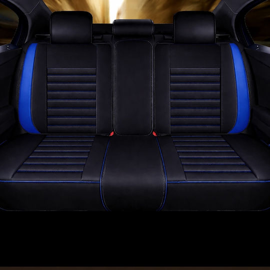 Autositzbezüge Set Universal Eco Leder Vorne Hinten Schwarz Blau