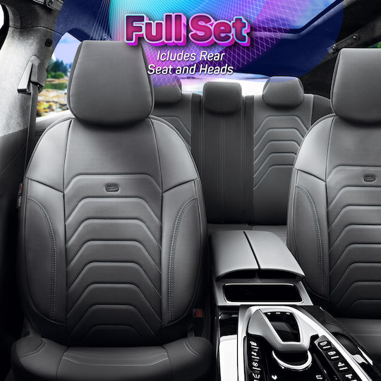 Set De Capace Auto 11 Buc Piele Sintetica Design Gri / Negru