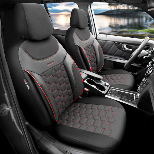 Комплект Калъфи За Автомобилни Седалки Otom Carbon Design Универсален Памучен Плат Кожен Предни Задни 11 Броя Черен Червен