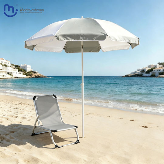Medrelaxhome Umbrelă Pliabilă De Plajă Din Aluminiu Diametru 2m Cu Protecție UV Verde Set Cu Scaun Pliabil Compact
