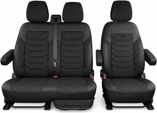 Комплект Калъфи За Автомобил Универсален Panda 2+1 Ткан Eco Кожа Volkswagen Transporter T5 T6 T7 Черен