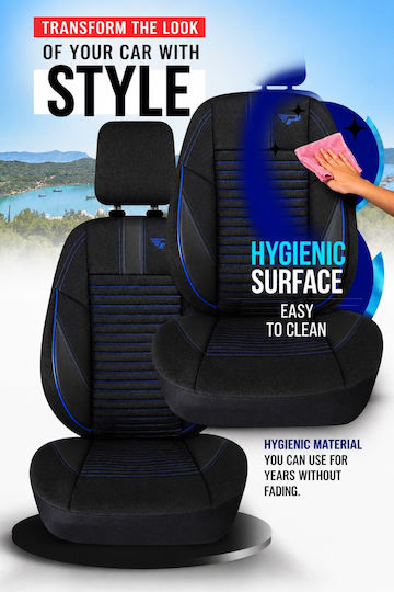 Autositzbezüge Universal Panda Detroit Polyester Vorderes Hinten Schwarz Blau Gestreift
