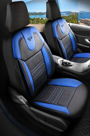 Universal Car Seat Covers Set Panda Rodos Eco Leather Front Rear Black Blue