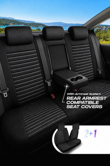Universal Car Seat Covers Set Panda Detroit Fabric Front Rear Black White Stripe