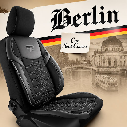 Autositzbezüge Universal Panda Berlin Stoff Eco Leder Vorderes Hinteres Schwarz Grau Faden