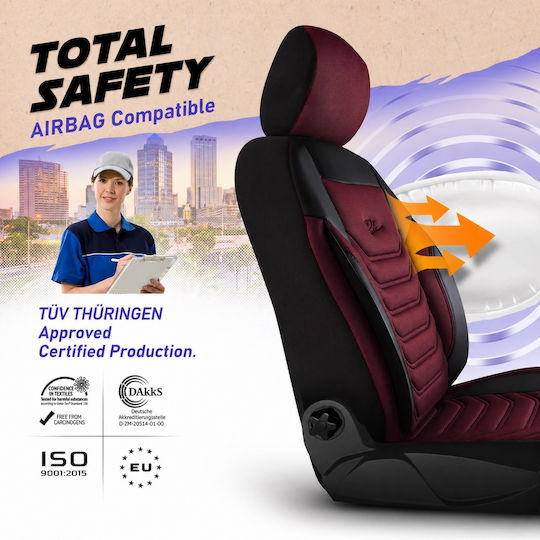 Universal Panda Florida Autositzbezüge Set Polyester Eco Leder Vorne Hinten Schwarze Bordeaux