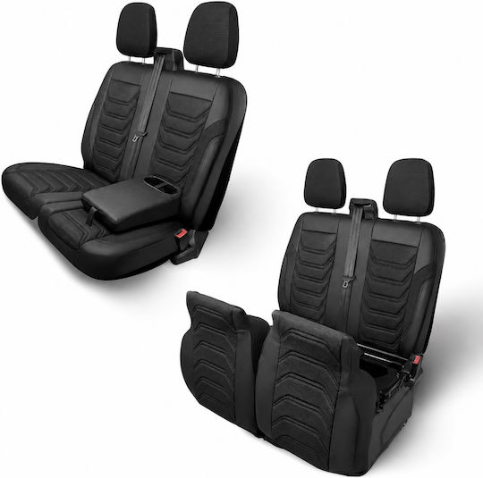 Комплект Калъфи За Автомобил Универсален Panda 2+1 Ткан Eco Кожа Ford Custom Mk1 2012 2023 Черен