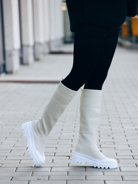 Damenstiefel mit Mittelhohem Beigen Absatz