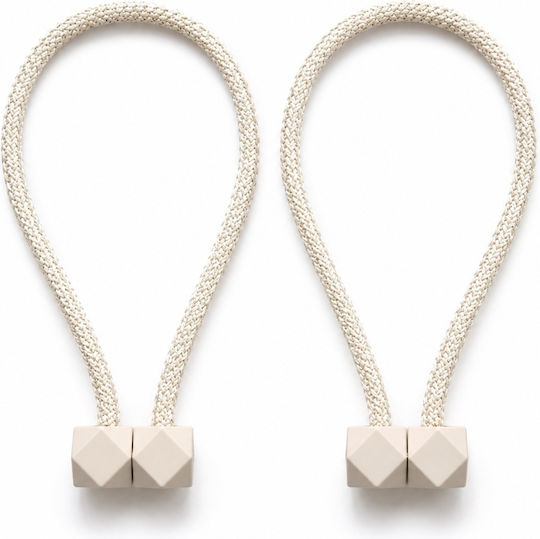 My Home Luxury Rhombus Tie-Back Magnetic made of Fabric Ecru 2pcs