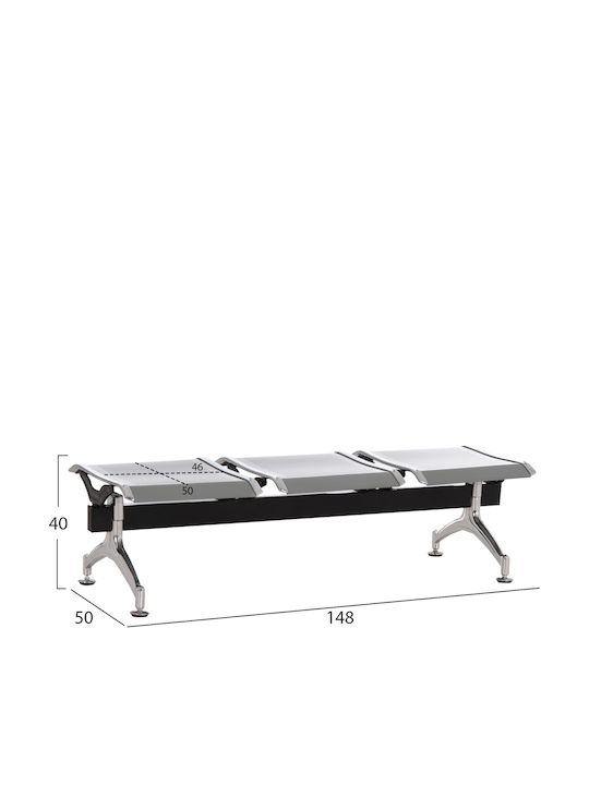 Dreisitziger Wartesessel in Grau Farbe 150x50x40cm