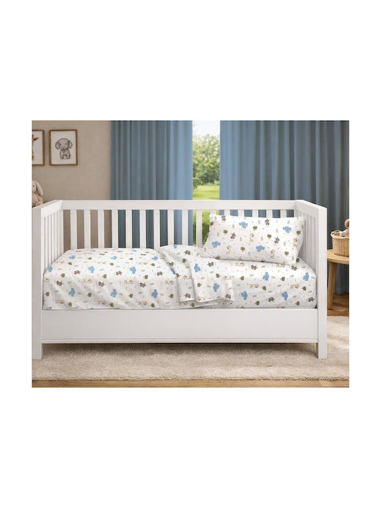 Dimcol Baby Duvet Cover Happy Safari 711 White Sky Blue 120x160cm