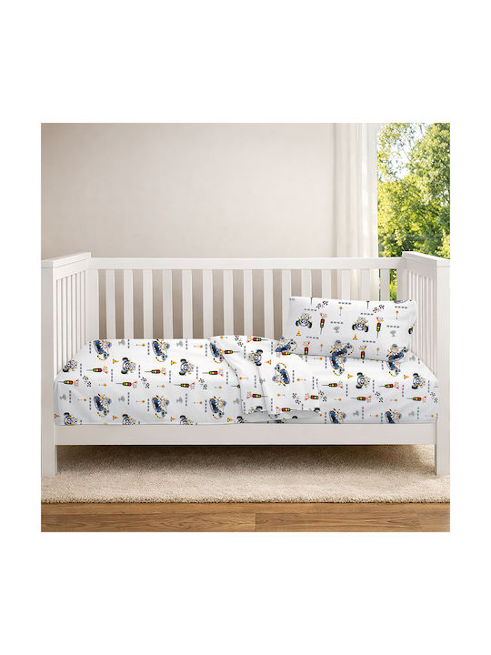 Dimcol Baby Duvet Cover Animal Grand Prix 589 White Blue 120x160cm