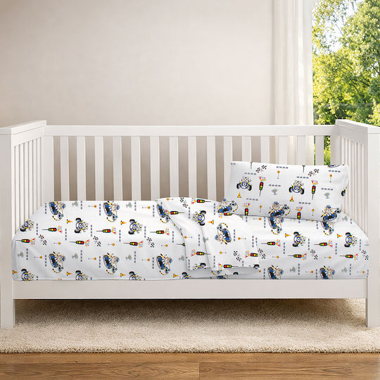 Dimcol Детска Покривка За Завивка Animal Grand Prix 589 Бяло-Синя 120x160см
