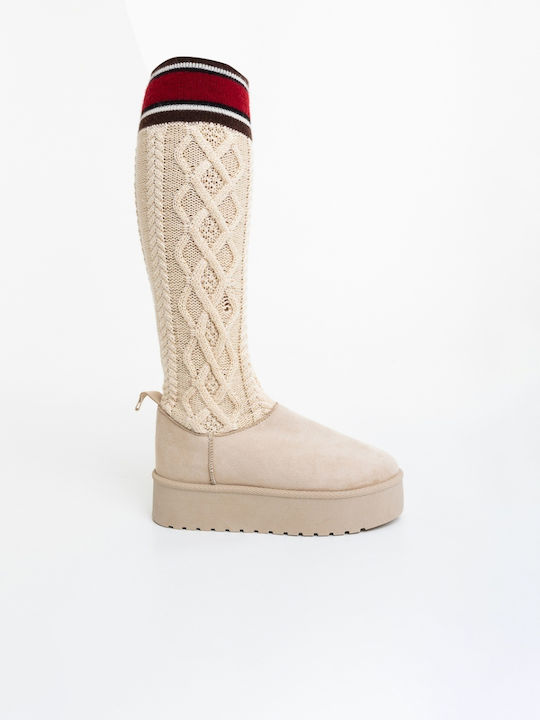 Damenstiefel mit Pelz Beigen