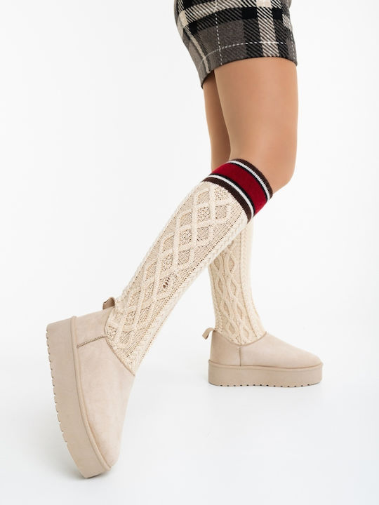 Damenstiefel mit Pelz Beigen