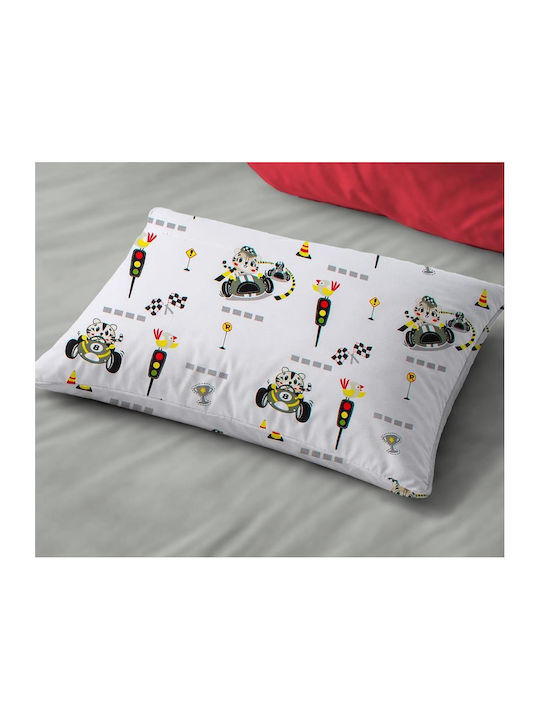 Dimcol Animal Grand Prix 590 Kids Pillowcase Made of 100% Cotton 50x70cm White Olive