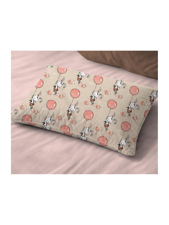 Dimcol Floating Bunny 714 Kids Pillowcase Made of 100% Cotton 50x70cm Beige-Salmon