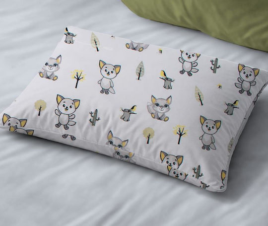 Dimcol Baby Foxes 595 Fata De Pernă Pentru Copii Din 100% Bumbac 50x70cm Alb-Gri
