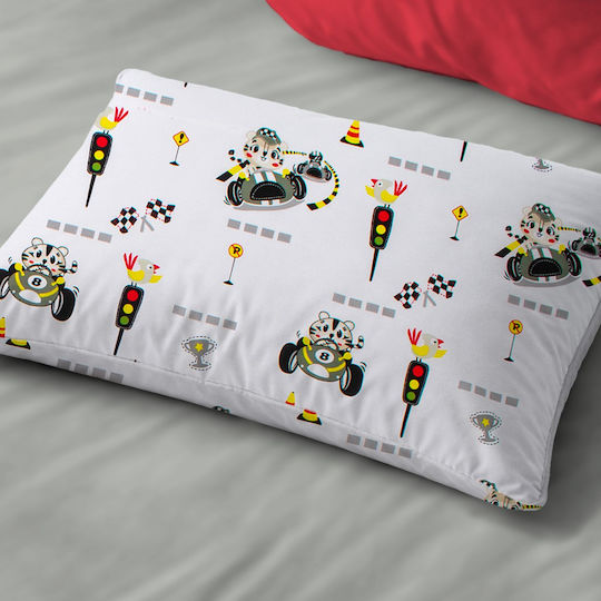 Dimcol Animal Grand Prix 590 Детски Калъф За Възглавница От 100% Памук 50x70см Бял-Зелен