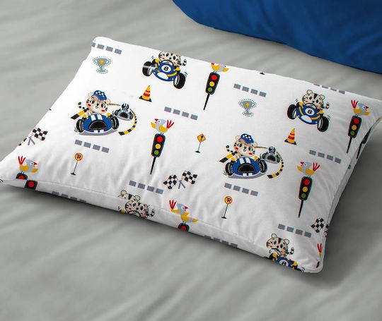 Dimcol Animal Grand Prix 589 Fată De Pernă Pentru Copii Din 100% Bumbac 50x70cm Alb-Albastru