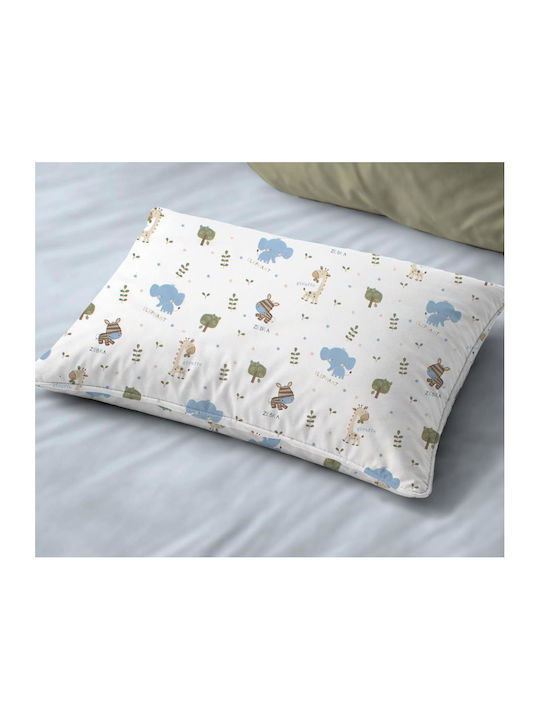 Dimcol Happy Safari 711 Kids Pillowcase Made of 100% Cotton 50x70cm White Sky Blue