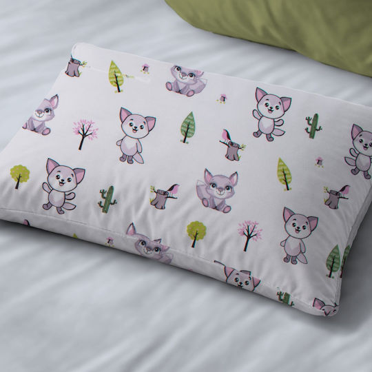 Dimcol Baby Foxes 594 Детски Калъф За Възглавница От 100% Памук 50x70см Бял-Пастел Лилав