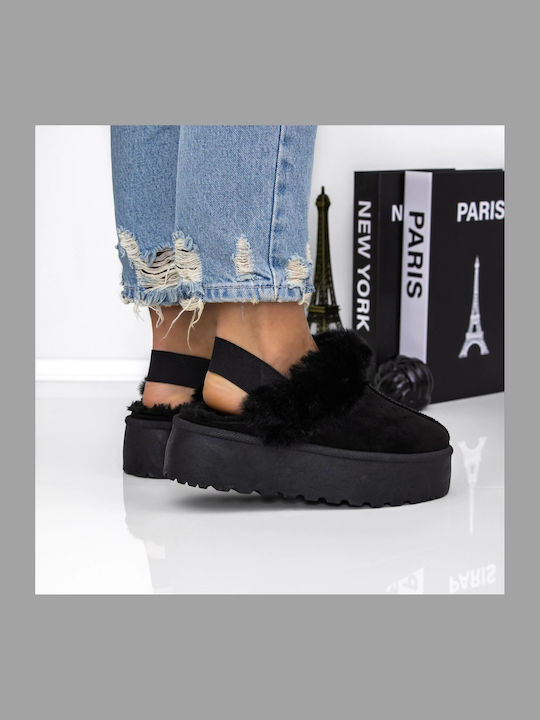 Winter Women's Slippers with Black Fur