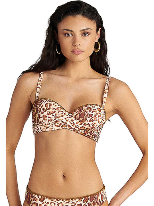 Strapless Bikini Top D Cup με Ενίσχυση Animal Print Μπεζ