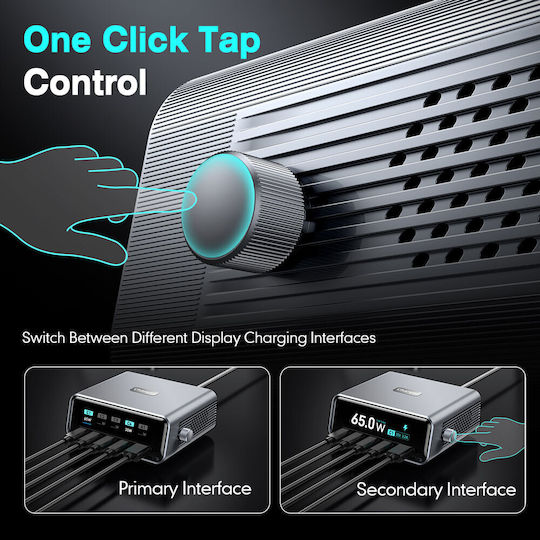 Powertech Βάση Φόρτισης GaN με Θύρα USB-A και 4 Θύρες USB-C 100W Power Delivery / Quick Charge 4.0 σε Γκρι χρώμα (PT-1622)